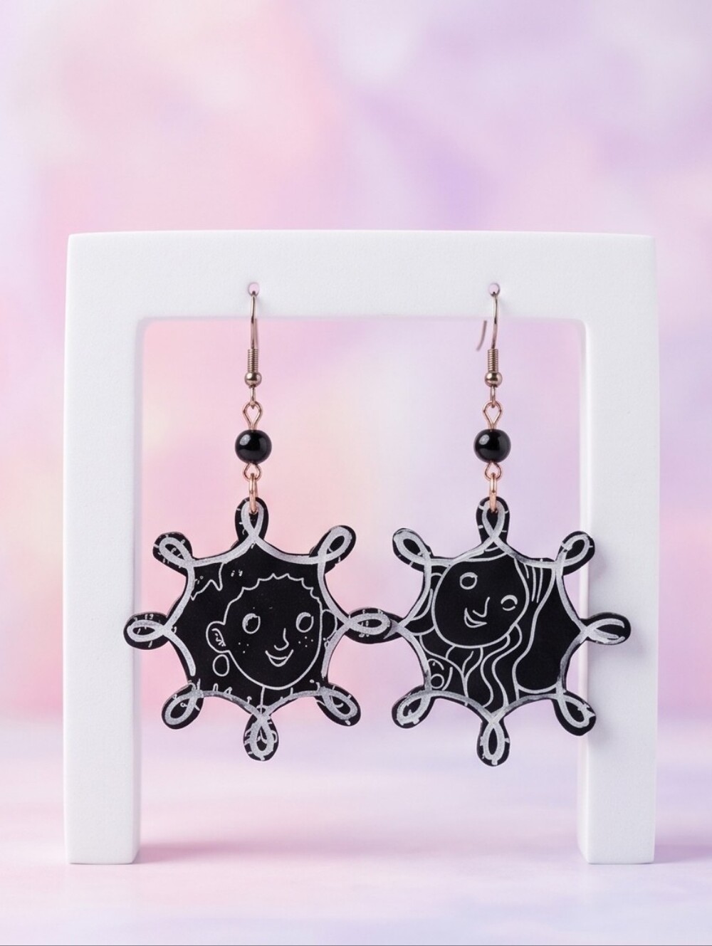 #513 HAND CRAFTED Earrings handcrafted handmade Resin White Black Abstract
